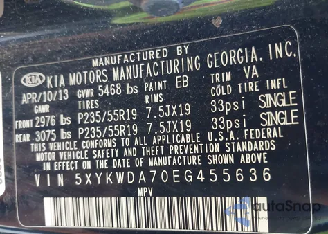 2014 Kia Sorento Limited V6 from USA, damaged, VIN 5XYKWDA70EG455636